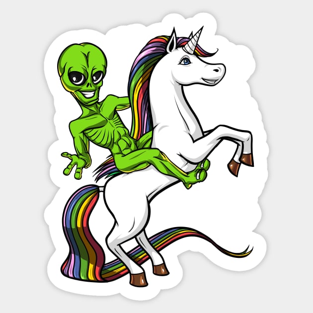 Space Alien Riding Unicorn Sticker by underheaven